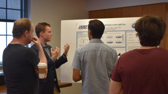 Sinead Humprey shows research to CIERA Postdocs at 2018 REU poster session