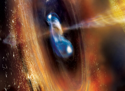 Illustration: two neutron stars begin to merge (Surprise kilonova upends established understanding of long gamma-ray bursts)